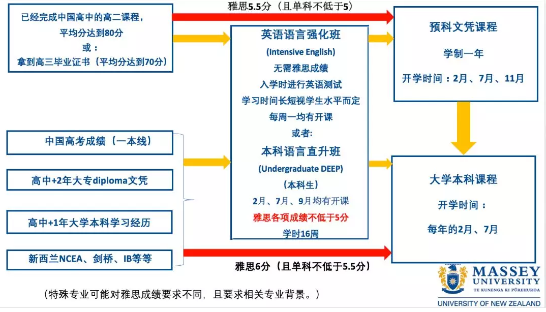 新西兰留学：梅西大学语言直升与预科录取标准