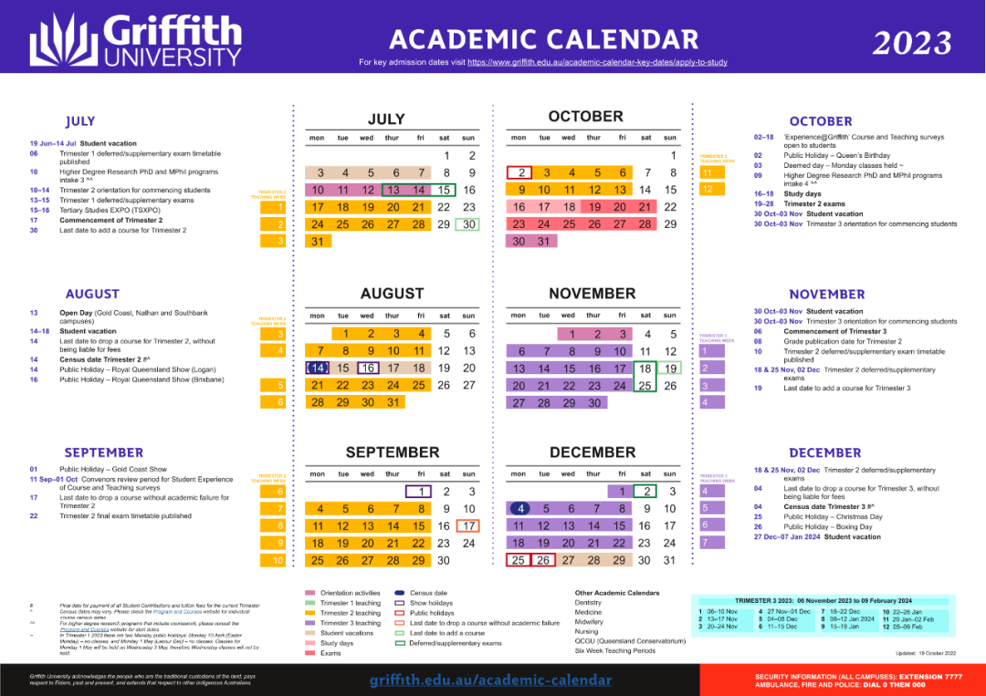 收藏！一文了解格里菲斯大学2023全年重要日期！