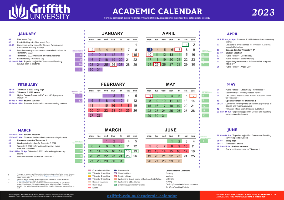 收藏！一文了解格里菲斯大学2023全年重要日期！